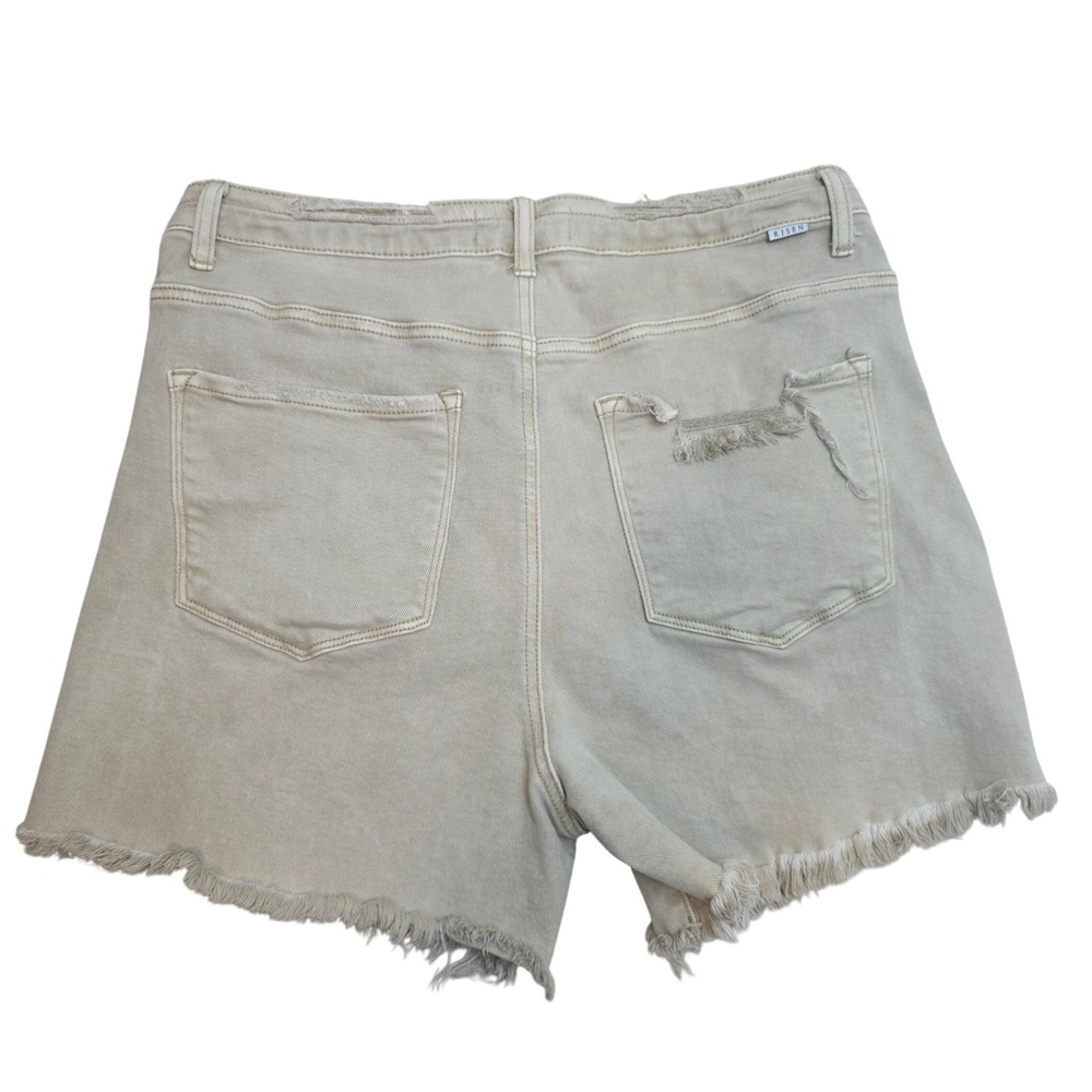 Risen Jeans Khaki Tan Distressed Frayed Hem Denim Shorts 1XL RDS6099X - Picture 2 of 9